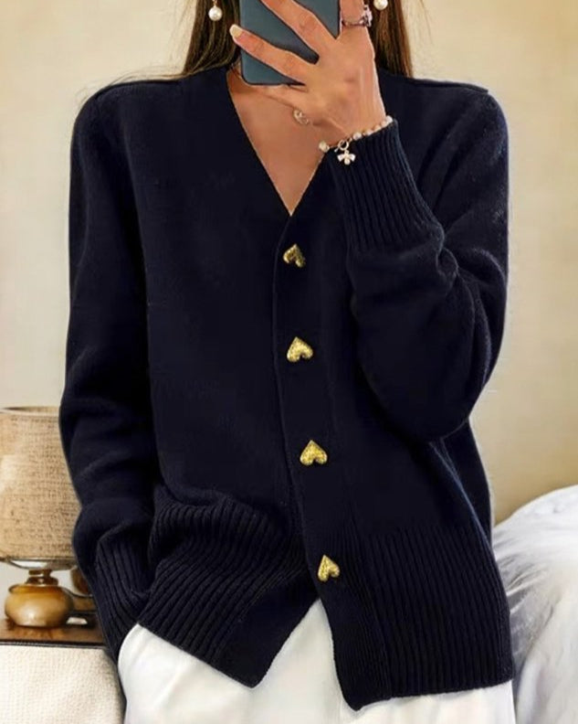 Elegant Heart Button Cardigan